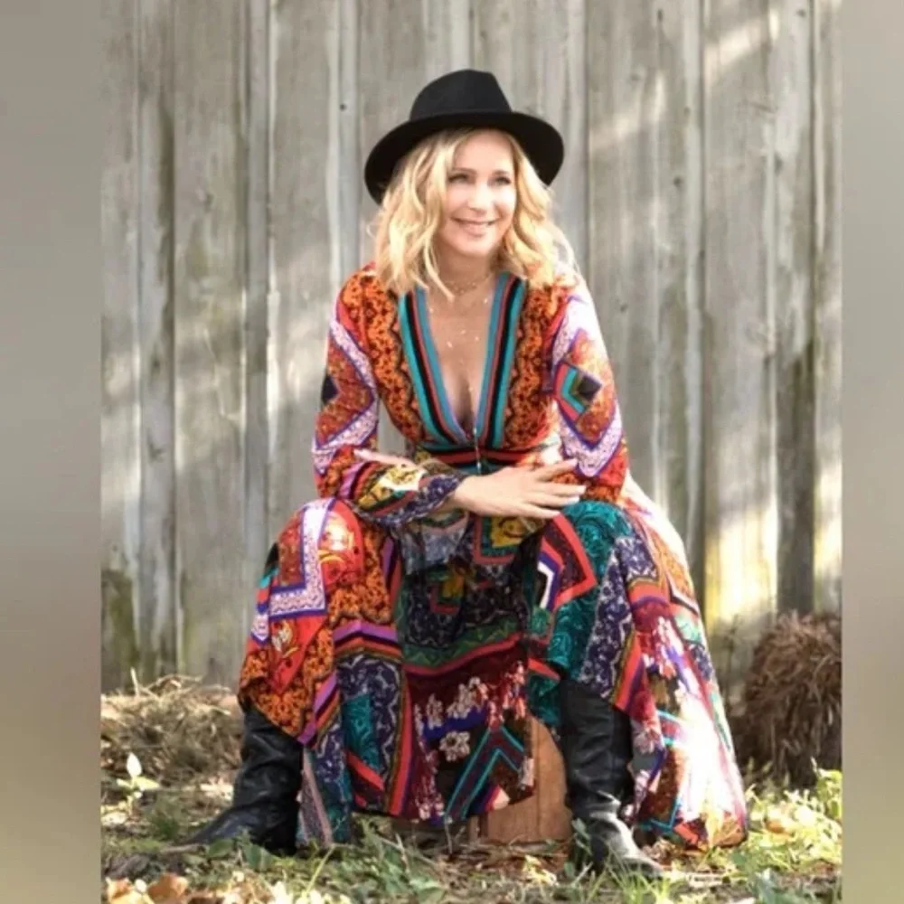 Free People Boho Patchwork‎ Hippie Dress Bell Sleeves XS